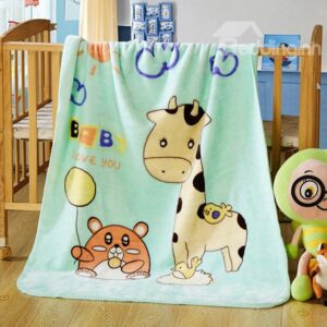 Green Adorable Giraffe and Clouds Print Baby Blanket