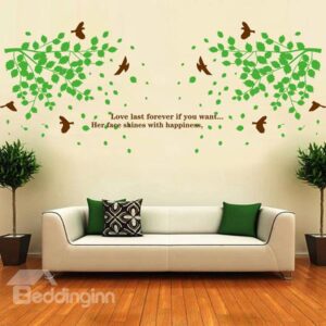 Wonderful Green Leaves and Birds Removable Wall Sticker