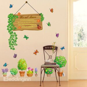 Wonderful Flower Pots and Butterfly Removable Wall Sticker