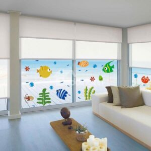 Cute Cartoon Fish and Seaweeds Removable Window Glass Bathroom Wall Sticker