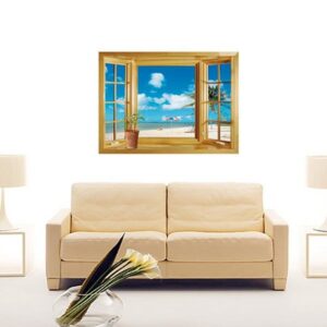 Wonderful Window View Beach and Blue Sky Removable 3D Wall Sticker