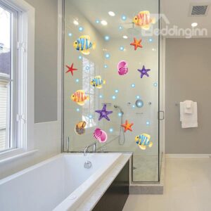Cartoon Sea Fish and Starfish Removable Window Glass Bathroom Wall Sticker