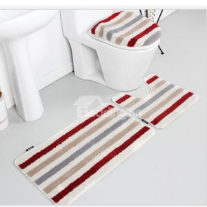 Fashion Modern Concise Stripes 4 Pieces Toilet Cover and Rugs Set
