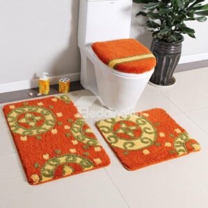 Modern Home Decor Bright Juice Color 4 Pieces Toilet Cover and Rugs Set