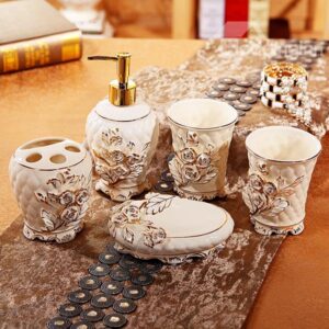 Modern Home Life Rose Print 5 Pieces Bathroom Ensembles