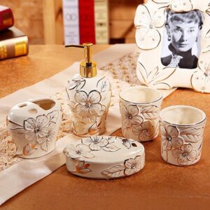 High Class Noble Elegant Flower Cameo 5 Pieces Bathroom Ensembles