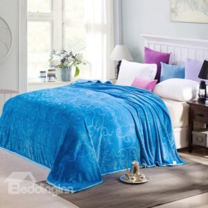Exquisite Jacquard Design Concise Solid-colored Blue Blanket