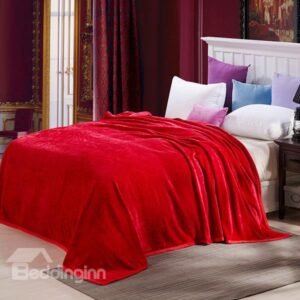 Simple Solid-colored Jacquard Design Soft Red Blanket