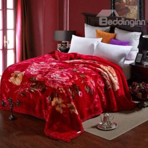 Top Grade Red Floral Print Thickened Blanket
