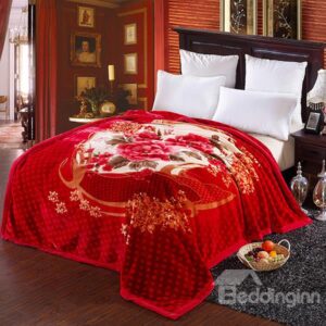 Exquisite Red Floral Printing Blanket for Winter