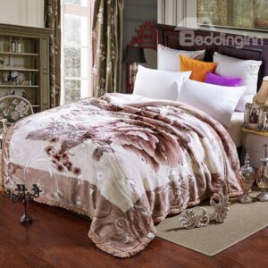 Brown Big Peony Printing Thick Cozy Blanket