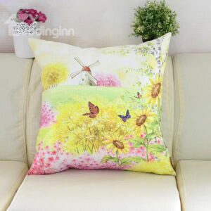 Pastoral Bright Field Scenery Printing Plush Throw Pillow