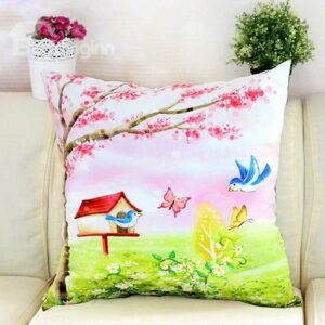 Pastoral Flying Birds Butterflies Printing Plush Throw Pillow
