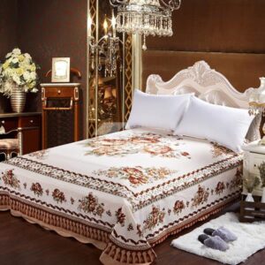 European Style Brown Peonies Printing Cotton Sheet