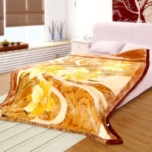 Graceful Yellow Floral Print Thick Warm Raschel Blanket