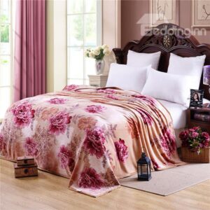 Bright Red Peonies Printing with Camel Background Design Warm Blanket