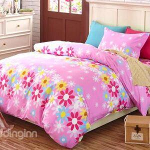 Lovely Pink Flowers Pattern Kids 4-Piece Duvet Cover Set