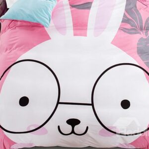 Super Lovely Pink Rabbit with Glasses Print Kids 4-Piece Duvet Cover Set