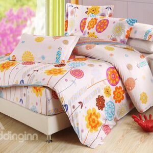 Lovely Colorful Flowers Pattern Kids 4-Piece Duvet Cover Set