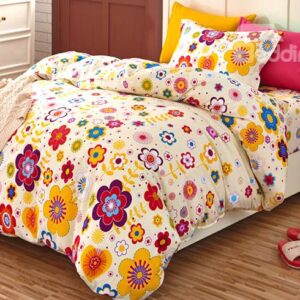 Elegant Colorful Flowers Pattern Kids 3-Piece Duvet Cover Set