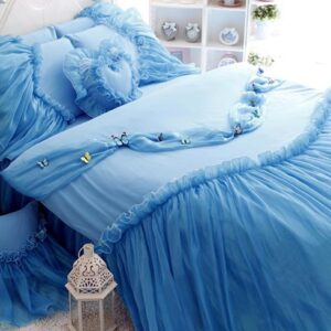 Blue Cinderella Princess Style Girls 4-Piece Cotton Duvet Cover Set