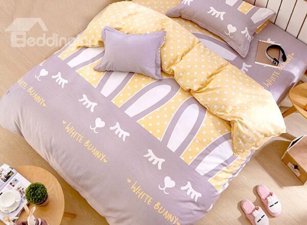 Adorable Rabbits Pattern Kids 3-Piece Duvet Cover Set