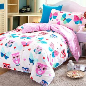 Lovely Owls and Butterflies Pattern Kids 3-Piece Duvet Cover Set