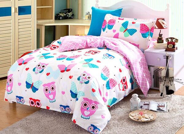 Lovely Owls and Butterflies Pattern Kids 3-Piece Duvet Cover Set