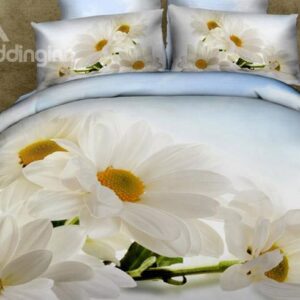 Fresh White Daisy Print Cotton Duvet Cover