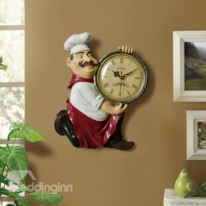 European Style Chef Design Resin Wall Clock Kitchen Dining Room Wall Decoration