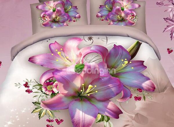 Pretty Pink Lily Print Cotton 2-Piece Pillow Cases