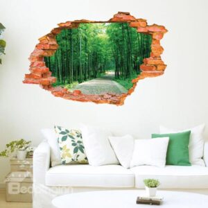 Wonderful Wall Hole View Green Forest Lane Removable 3D Wall Stickers