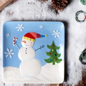 Creative Christmas Ceramic Plate Snowman Dinnerware Desktop Decorations