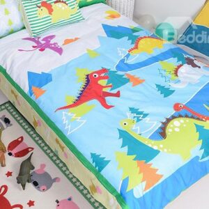 Lovely Dinosaurs Print Cotton 4-Piece Kids Duvet Cover Sets
