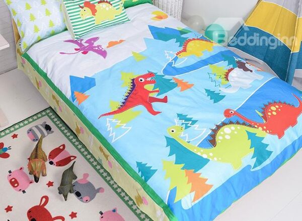 Lovely Dinosaurs Print Cotton 4-Piece Kids Duvet Cover Sets