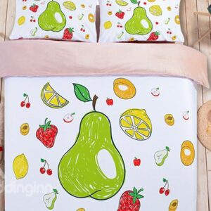 Fresh Fruits Pattern Flannel 4-Piece Kids Duvet Cover Sets