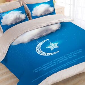Elegant Blue Star and Moon Print Flannel 4-Piece Kids Duvet Cover Sets