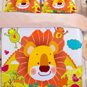 Bouncy Lion and Frogs Print Flannel 4-Piece Kids Duvet Cover Sets