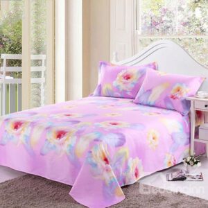 Cotton Bright Flowers and Feather Pink Printed Sheet