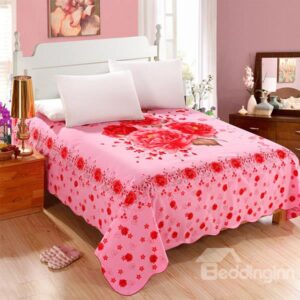 Beautiful Red Peonies with Pink Background Cotton Printed Sheet