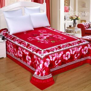 King Size Fiery Red Flowers Printed Sheet