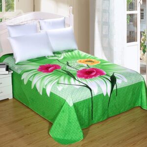 King Size Colorful Flowers Design Green Printed Sheet