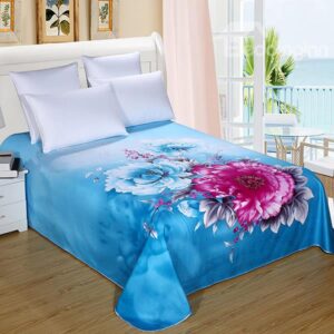 King Size Blue and Rosy Peonies Cotton Printed Sheet