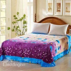 Blue and Purple Floral Design Cotton Printed Sheet