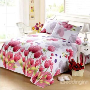 Pretty Red Tulips Soft Cotton Printed Sheet