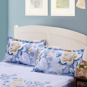 Beautiful White and Blue Peonies Print Cotton 2-Piece Pillow Cases