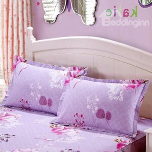 Elegant Floral Printing 2-Piece Light Purple Pillow Cases