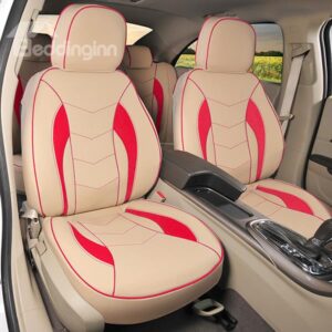 Premium Leather Material Beige Colored Stripe Patterned Custom Fit Seat Cover