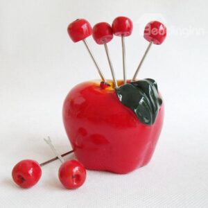 Cute Apple Design Resin Fruit Forks Desktop Decoration
