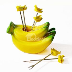 Creative Banana Design Resin Fruit Forks Desktop Decoration